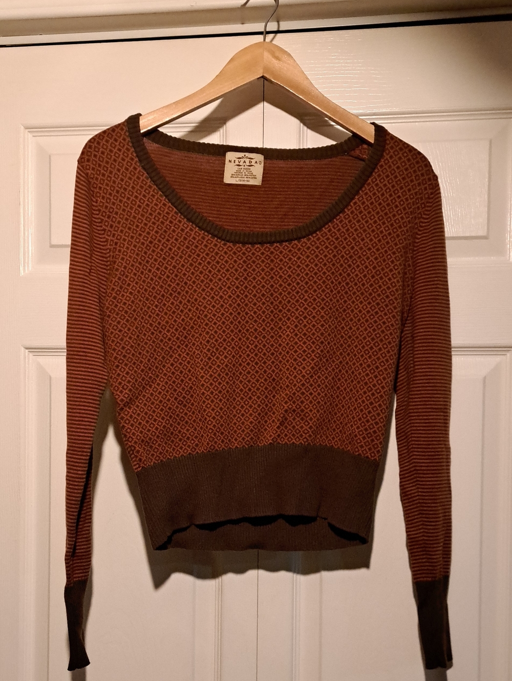 🤠Nevada-Women's Vijtage Rust Brown & Orange Patterned Scoop Neck Sweater